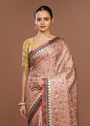 Cream Tussar Silk Saree With Blouse Piece