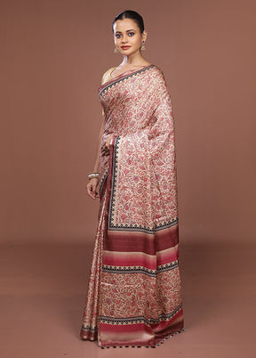 Cream Tussar Silk Saree With Blouse Piece