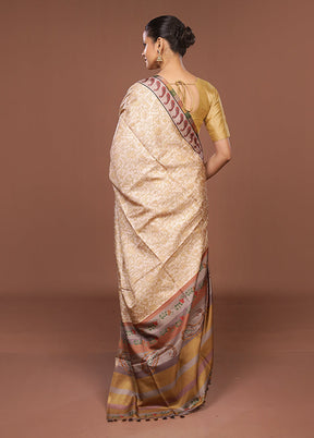 Cream Tussar Silk Saree With Blouse Piece