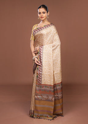 Cream Tussar Silk Saree With Blouse Piece