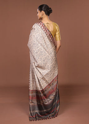 Cream Tussar Silk Saree With Blouse Piece