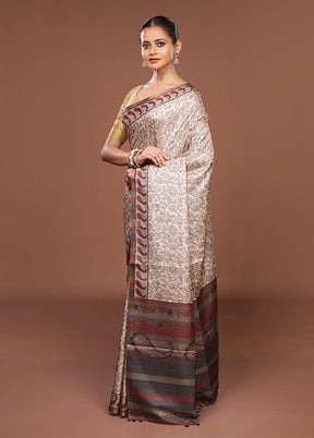 Cream Tussar Silk Saree With Blouse Piece