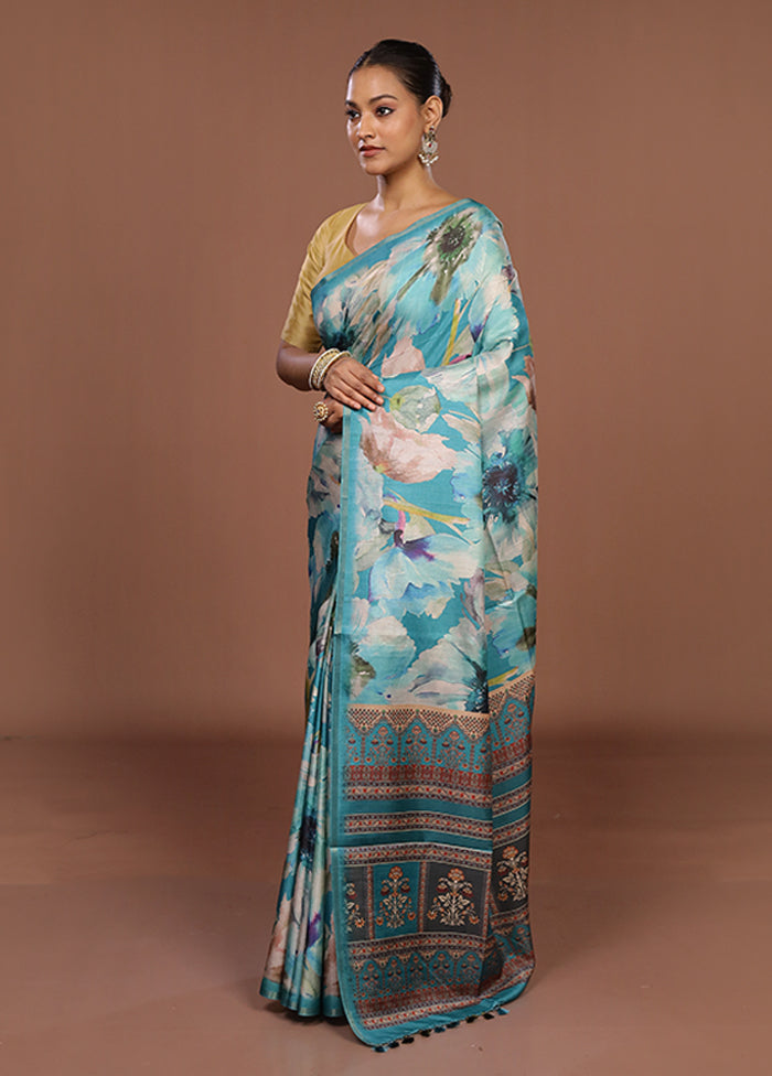 Cream Tussar Silk Saree With Blouse Piece