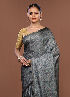 Grey Tussar Silk Saree With Blouse Piece
