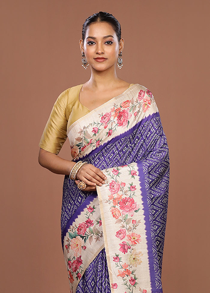 Cream Tussar Silk Saree With Blouse Piece