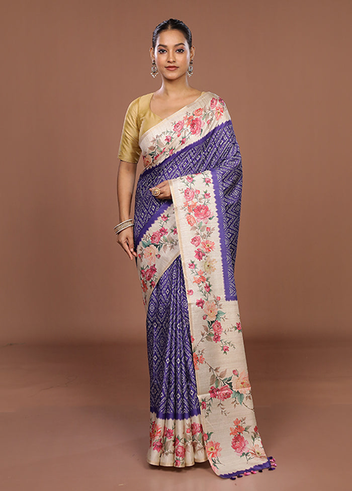 Cream Tussar Silk Saree With Blouse Piece