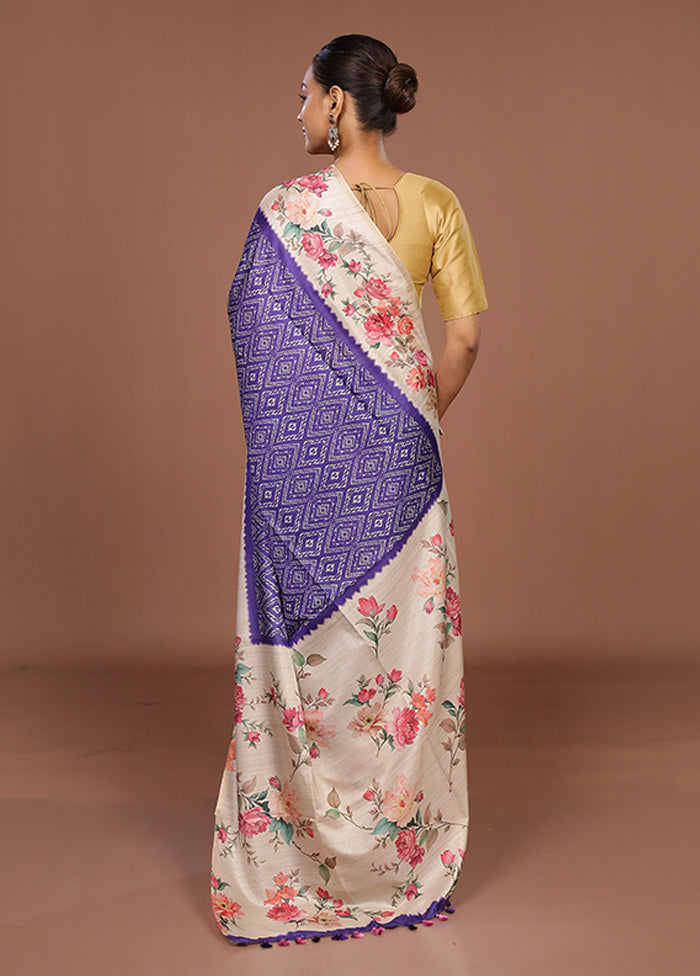 Cream Tussar Silk Saree With Blouse Piece