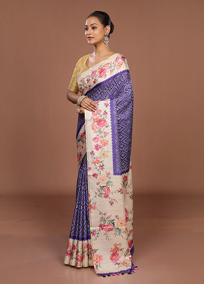 Cream Tussar Silk Saree With Blouse Piece