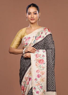 Cream Tussar Silk Saree With Blouse Piece