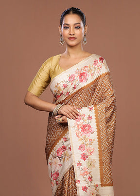 Cream Tussar Silk Saree With Blouse Piece