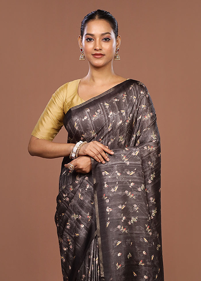Black Tussar Silk Saree With Blouse Piece