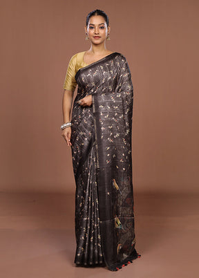 Black Tussar Silk Saree With Blouse Piece