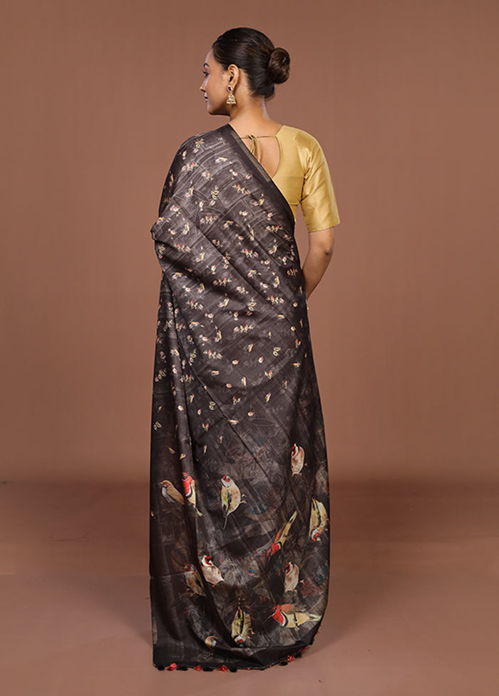 Black Tussar Silk Saree With Blouse Piece