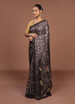 Black Tussar Silk Saree With Blouse Piece