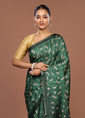 Green Tussar Silk Saree With Blouse Piece