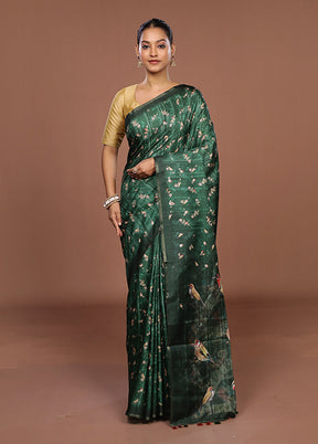 Green Tussar Silk Saree With Blouse Piece