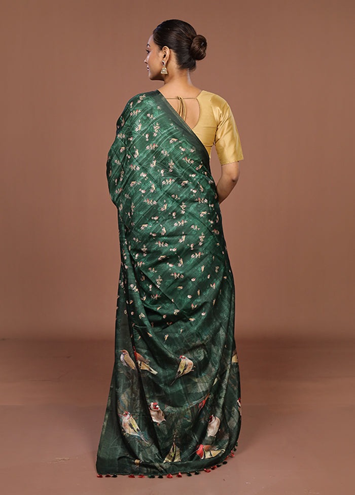 Green Tussar Silk Saree With Blouse Piece