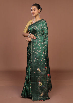 Green Tussar Silk Saree With Blouse Piece
