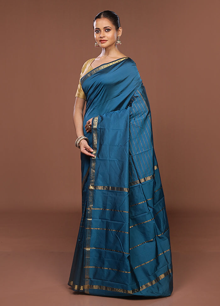 Blue Kanjivaram Silk Saree With Blouse Piece