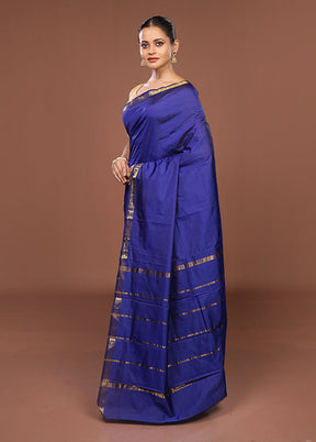 Blue Kanjivaram Silk Saree With Blouse Piece