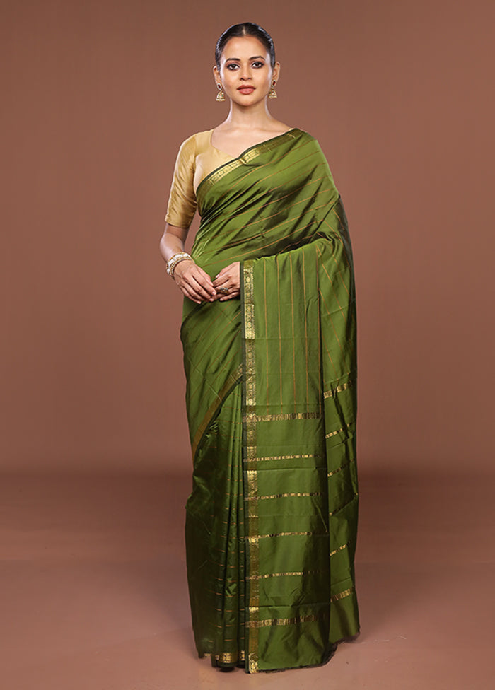 Green Kanjivaram Silk Saree With Blouse Piece