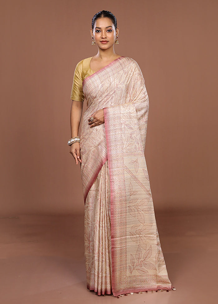 White Tussar Silk Saree With Blouse Piece