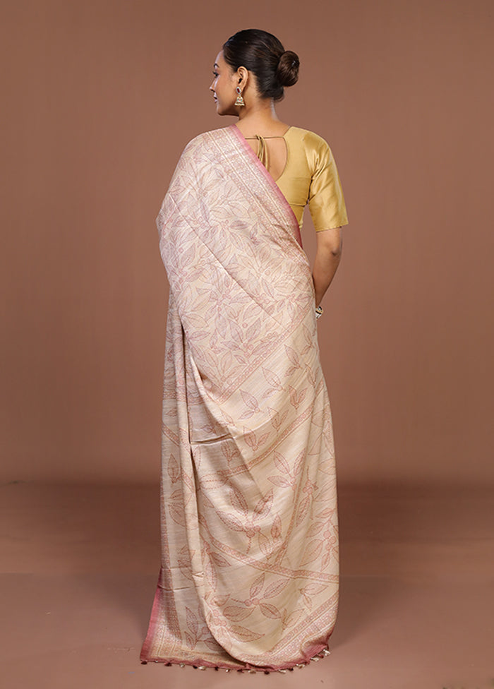 White Tussar Silk Saree With Blouse Piece