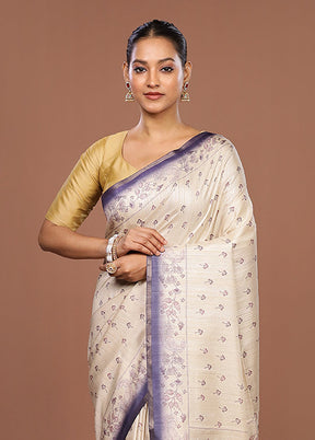 White Tussar Silk Saree With Blouse Piece
