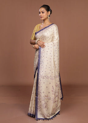 White Tussar Silk Saree With Blouse Piece