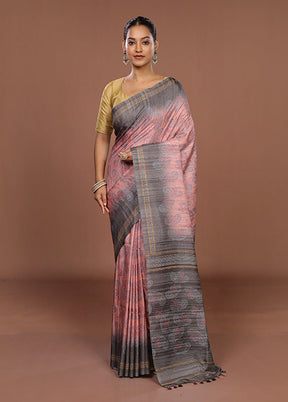 Pink Tussar Silk Saree With Blouse Piece