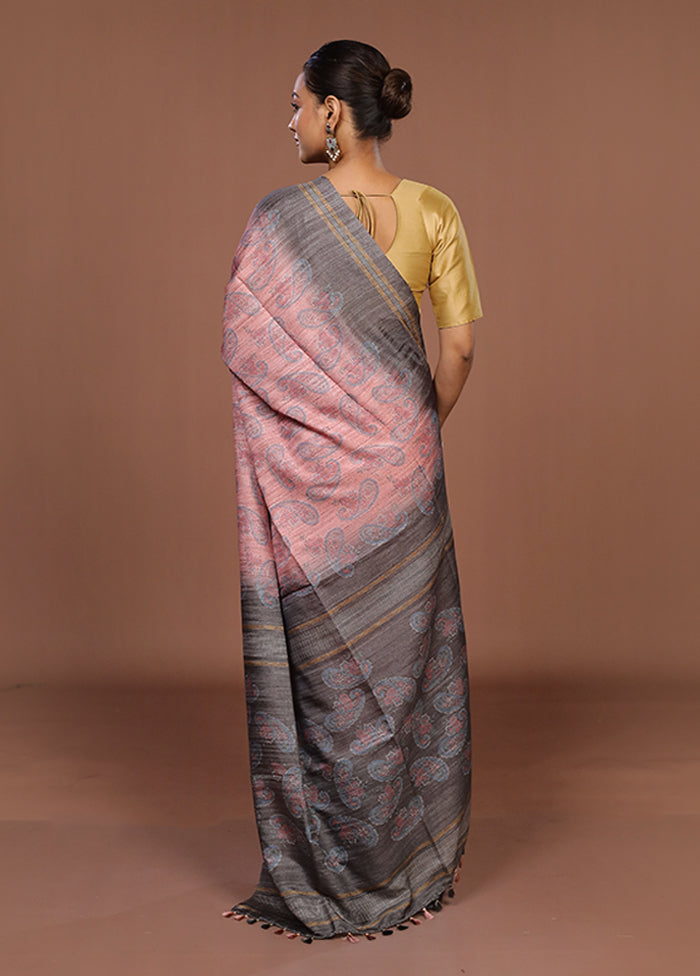 Pink Tussar Silk Saree With Blouse Piece