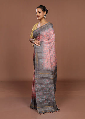 Pink Tussar Silk Saree With Blouse Piece
