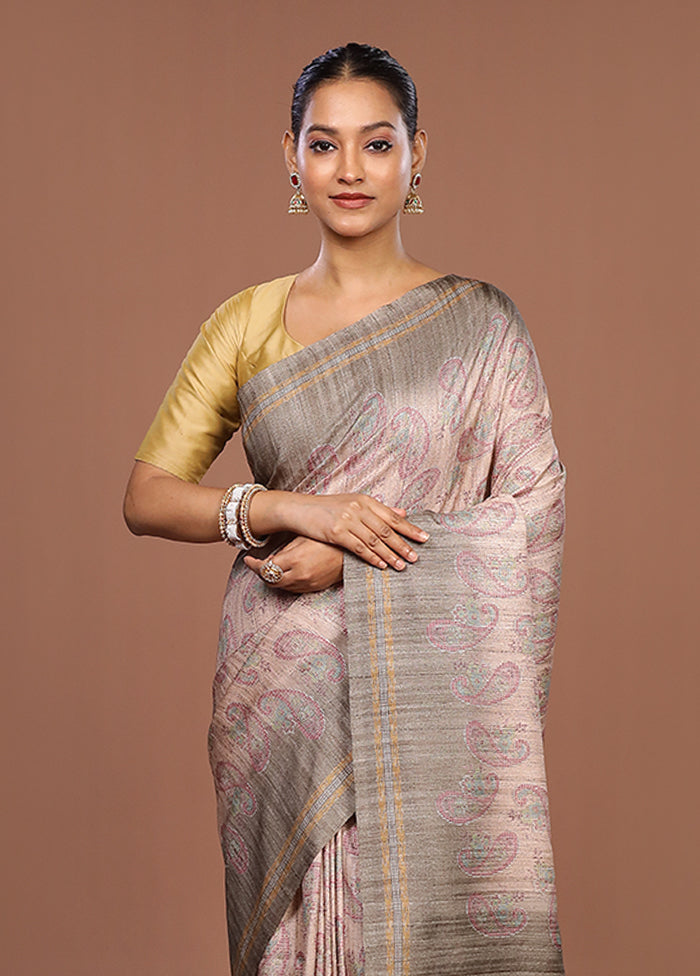 White Tussar Silk Saree With Blouse Piece