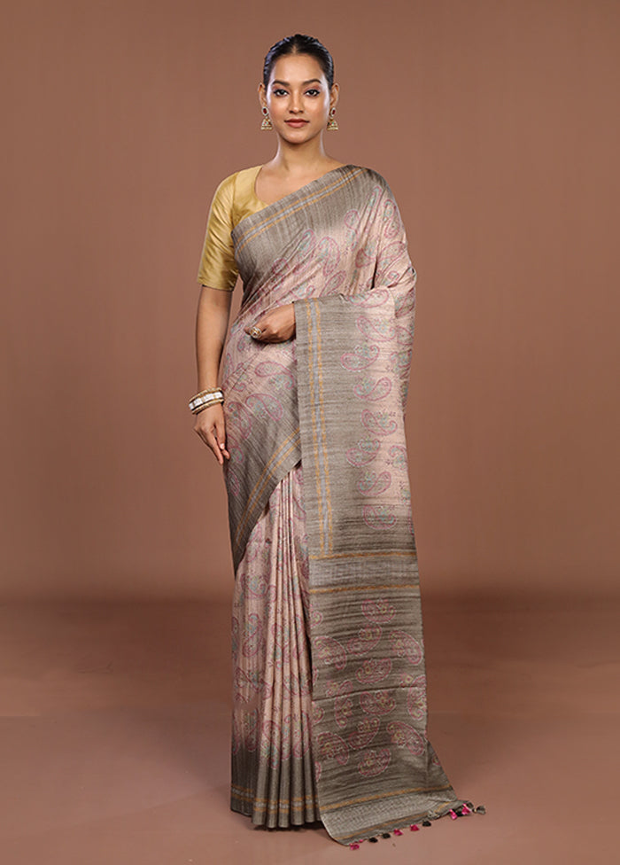 White Tussar Silk Saree With Blouse Piece