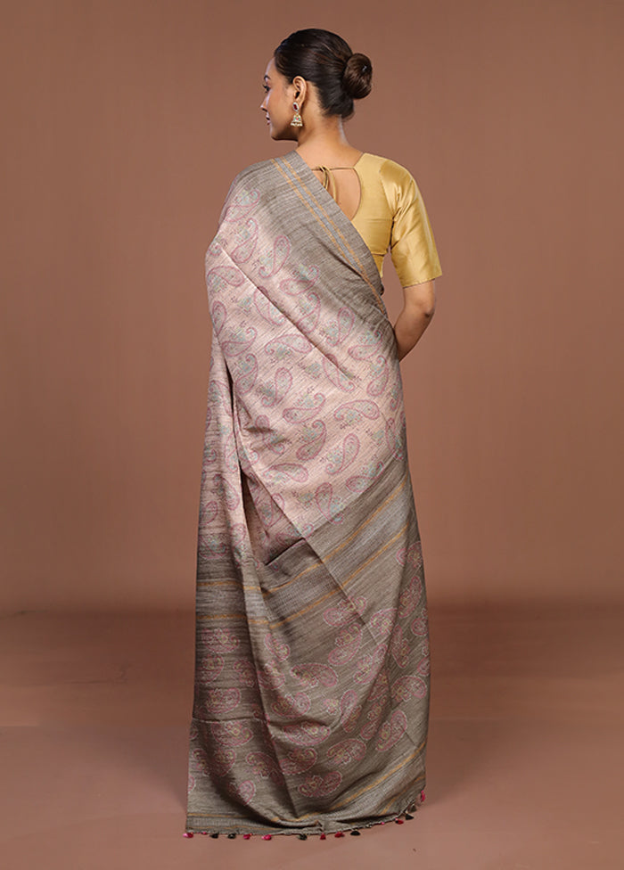 White Tussar Silk Saree With Blouse Piece