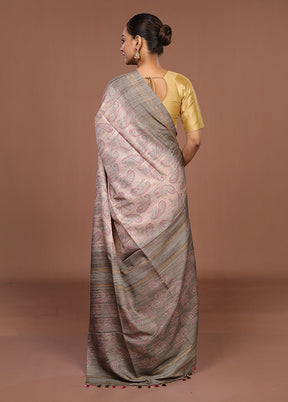 White Tussar Silk Saree With Blouse Piece