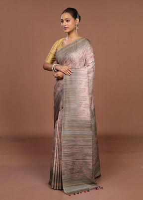 White Tussar Silk Saree With Blouse Piece