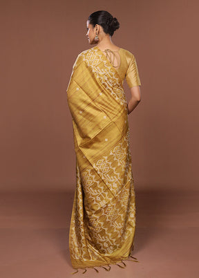 Yellow Tussar Silk Saree With Blouse Piece