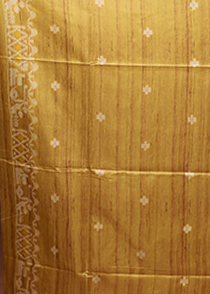 Yellow Tussar Silk Saree With Blouse Piece