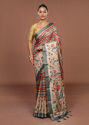 Multicolor Tussar Silk Saree With Blouse Piece