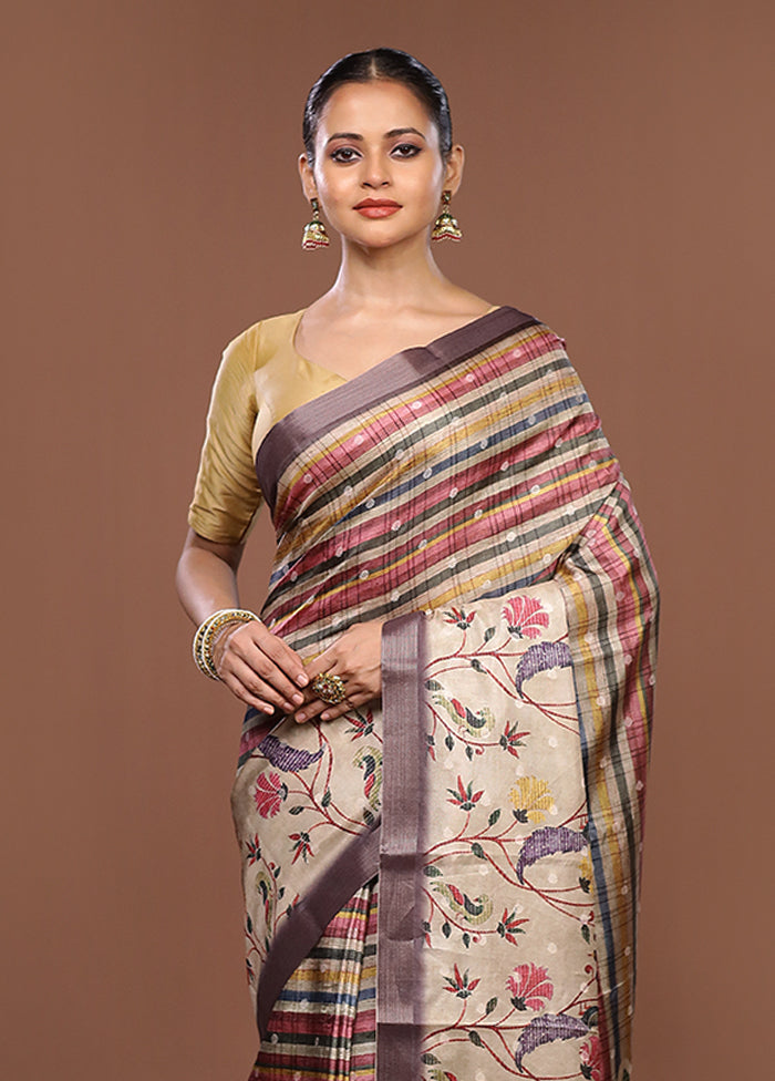 Multicolor Tussar Silk Saree With Blouse Piece