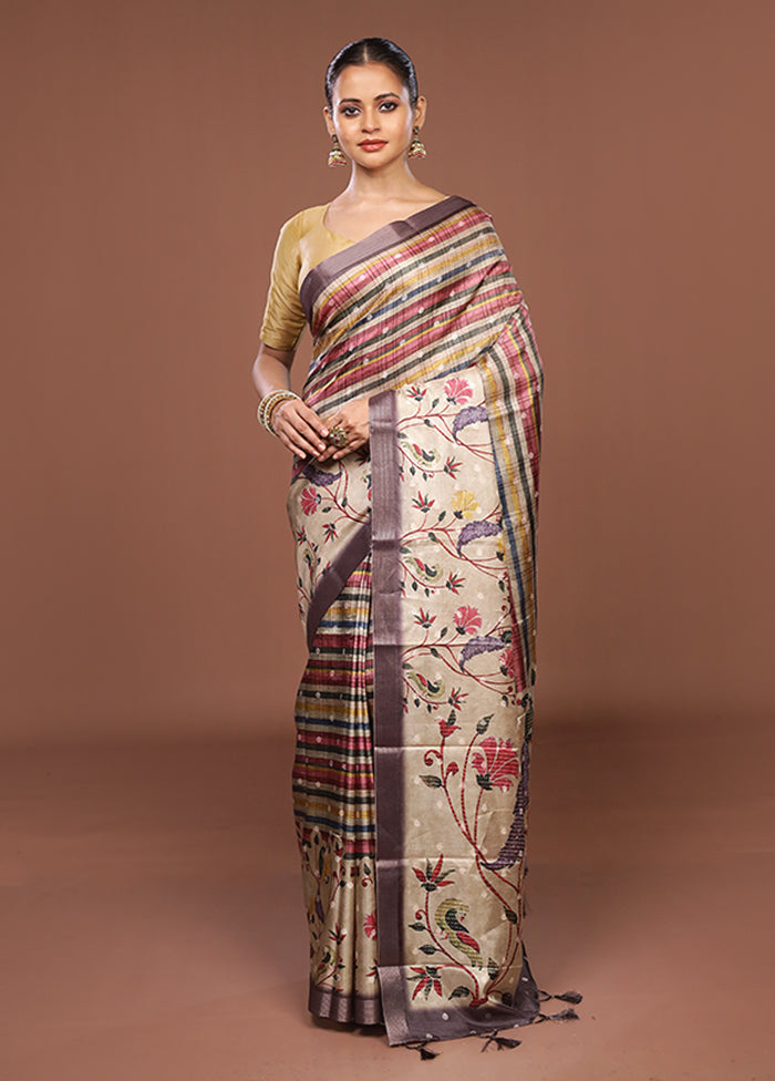 Multicolor Tussar Silk Saree With Blouse Piece