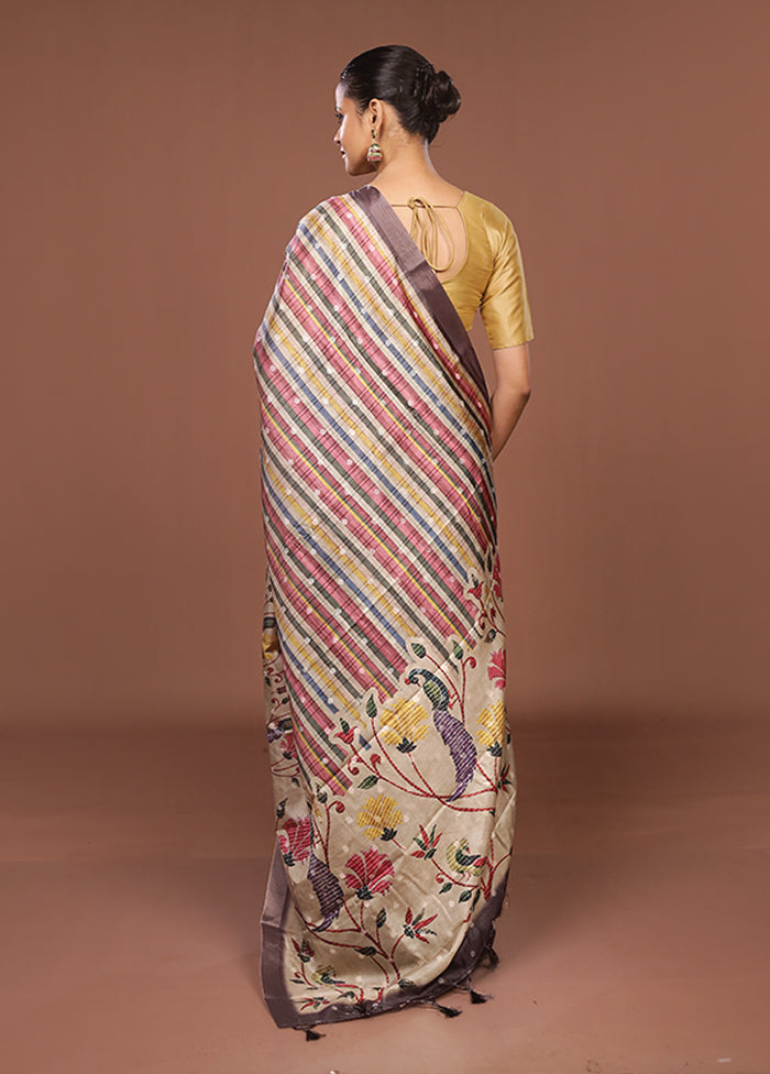 Multicolor Tussar Silk Saree With Blouse Piece