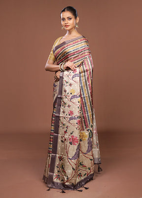 Multicolor Tussar Silk Saree With Blouse Piece