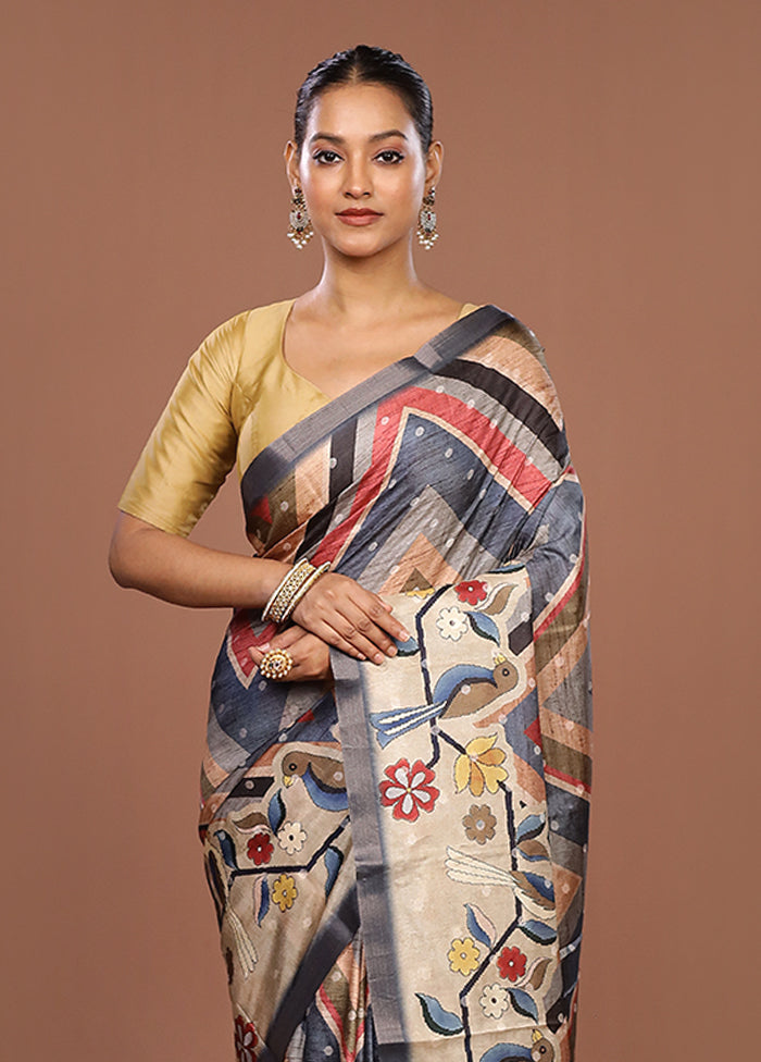 Multicolor Tussar Silk Saree With Blouse Piece