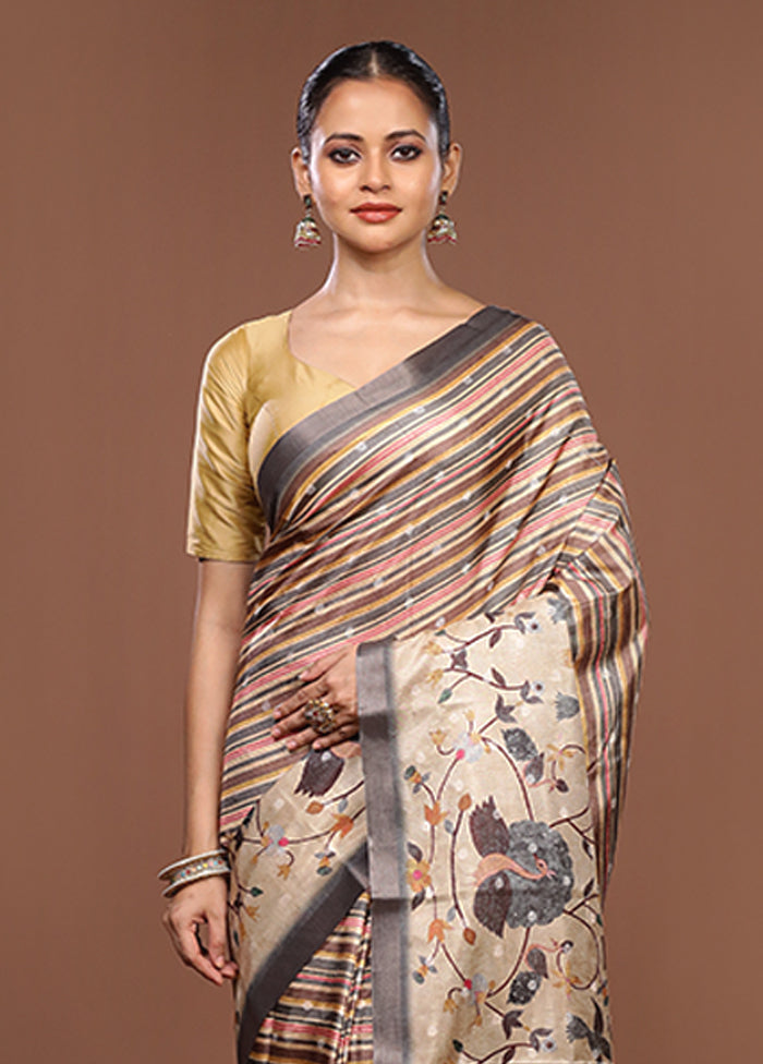 Multicolor Tussar Silk Saree With Blouse Piece