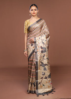 Multicolor Tussar Silk Saree With Blouse Piece