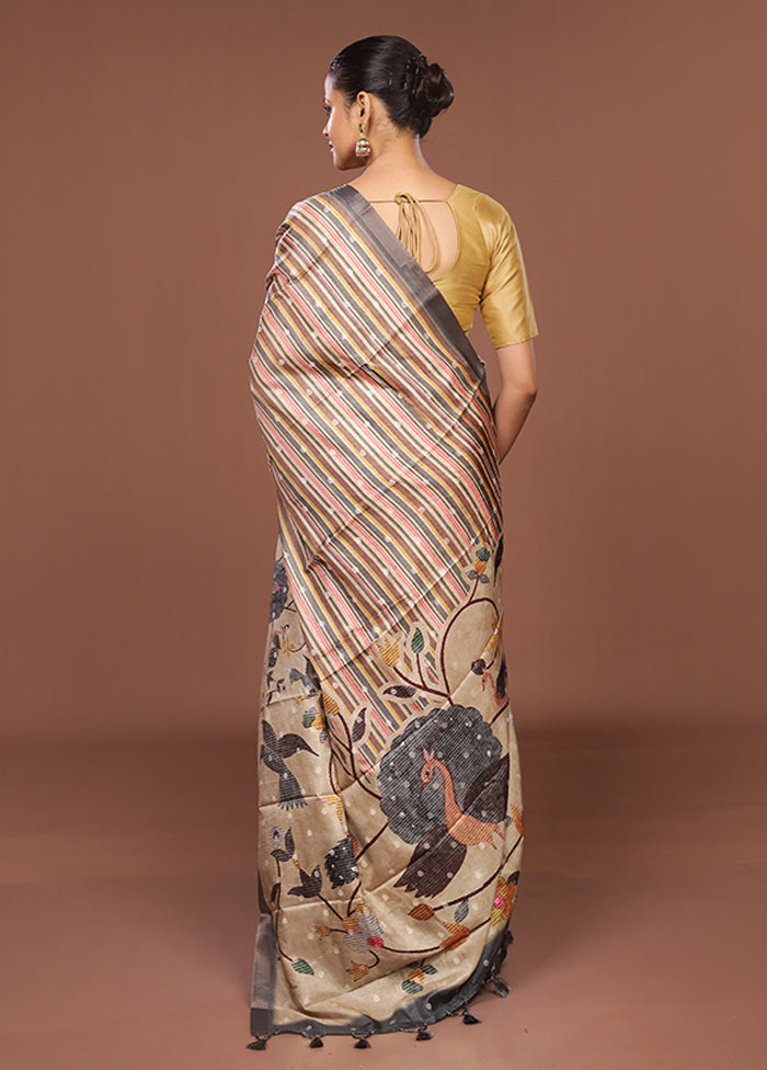Multicolor Tussar Silk Saree With Blouse Piece