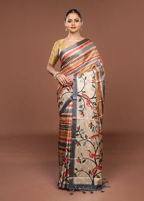 Multicolor Tussar Silk Saree With Blouse Piece