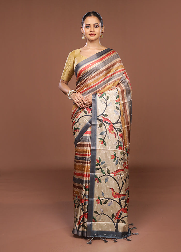 Multicolor Tussar Silk Saree With Blouse Piece